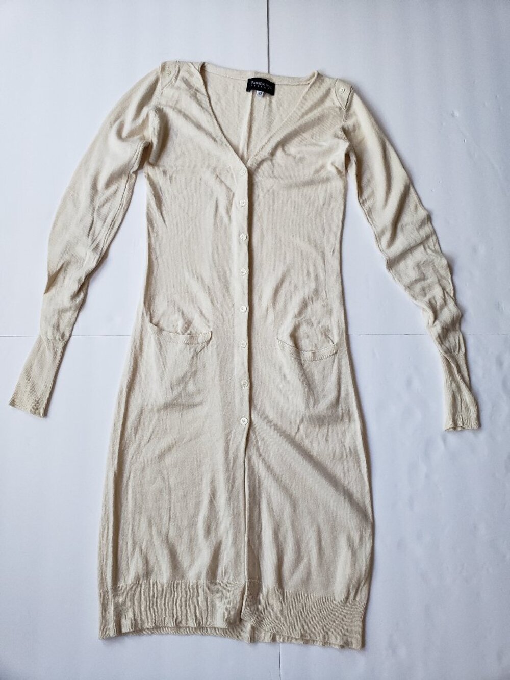 Patrizia Pepe Cashmere Silk Longline Lightweight V-Neck Ivory Cardigan
